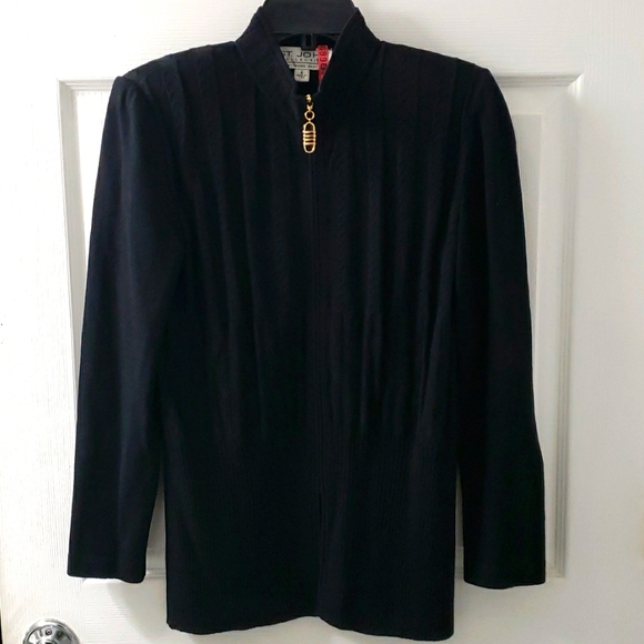 St. John By Marie Gray Black Cardigan Zip Up Jacket Size 4 - Picture 4 of 12